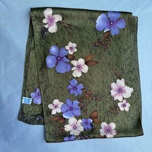 Laura Ashley Green Floral 100% Silk Cottagecore Rectangular Scarf 11x59"